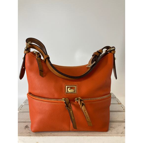 DOONEY & BOURKE MEDIUM ORNAGE PEBBLLED LEATHER SHOULDER BAG - Picture 2 of 16